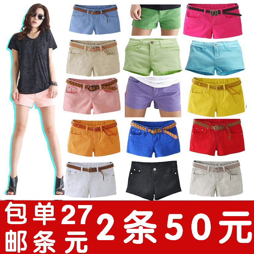 [Amoy 800 exclusive spike] 2012 new Korean low-waist Denim cotton candy-colored shorts summer women shorts