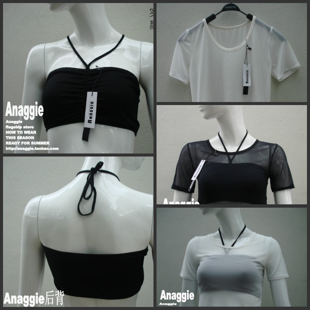 Anaggie black tube top tube top bra basic halter-neck all-match elastic drawstring tube top spring and summer 100% cotton
