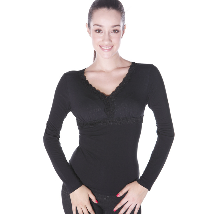 Anatomised thermal underwear ultrafine women's nebuzaradan plant defensins lace long-sleeve V-neck solid color sweat absorbing