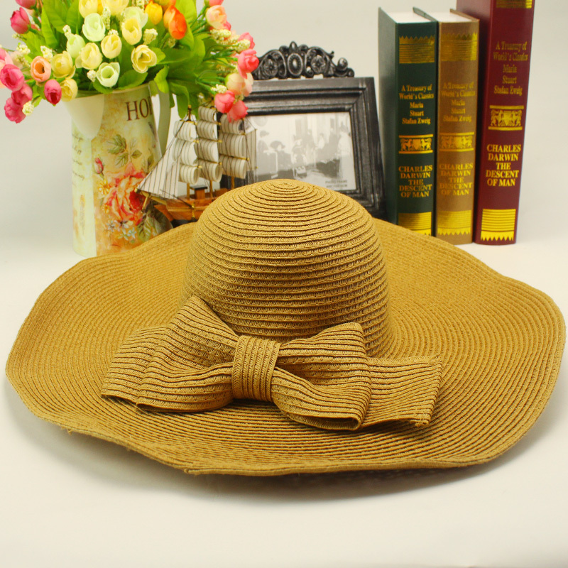 Andmeticulous straw braid hat three-dimensional bow large brim hat sun hat sunbonnet beach cap ultralarge