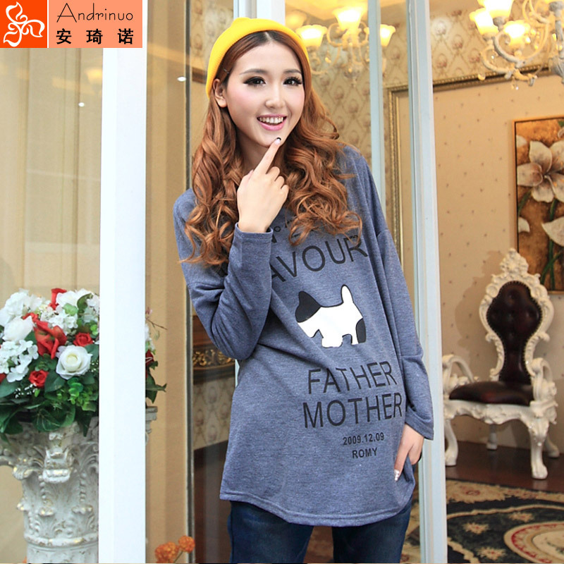 Andrinuo spring maternity clothing letter cartoon dog medium-long top long-sleeve T-shirt