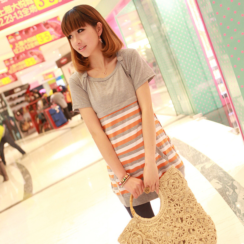 Andrinuo summer maternity clothing stripe zipper nursing clothing nursing maternity t-shirt top