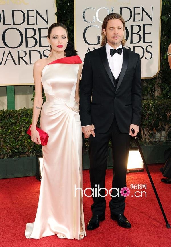 Anglina  Jolie in 2012 Golden Globes Straps Size Draped Satin Floor Length Long Red Carpet Evening Dress Celebrity Dress