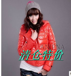 Anifna fashion all-match patent leather slim short design down coat