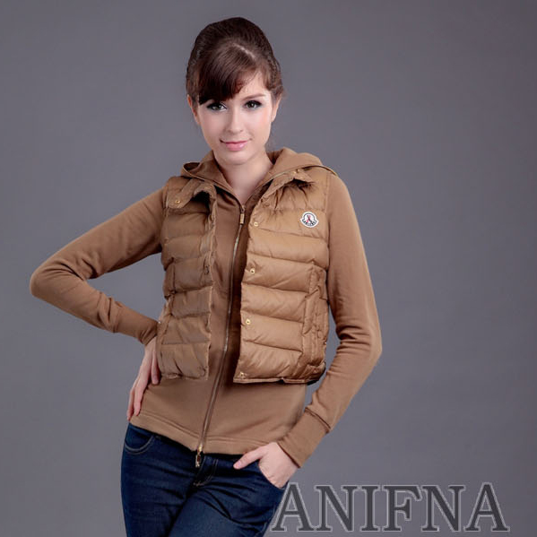 Anifna with a hood slim faux two piece Women down vest