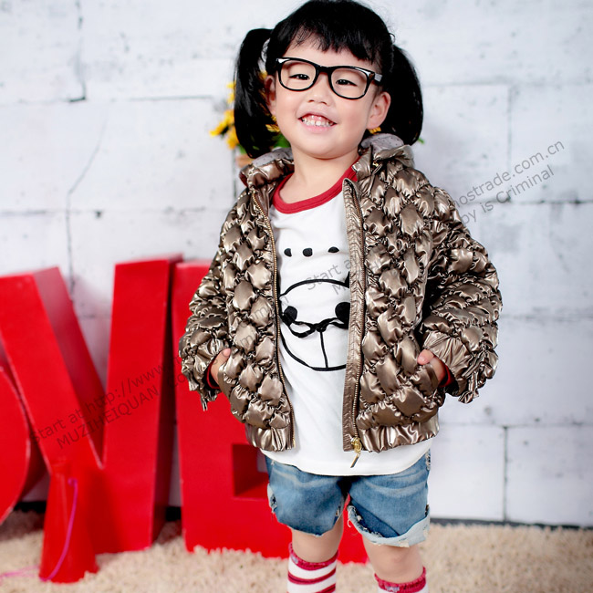 Anne 2012 autumn new arrival with a hood fashion glossy child space cotton-padded jacket girls clothing short design