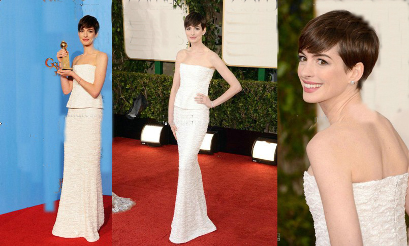 Anne Hathaway White Floor Length The 70th Annual Golden Globe Awards Celebrity Dress