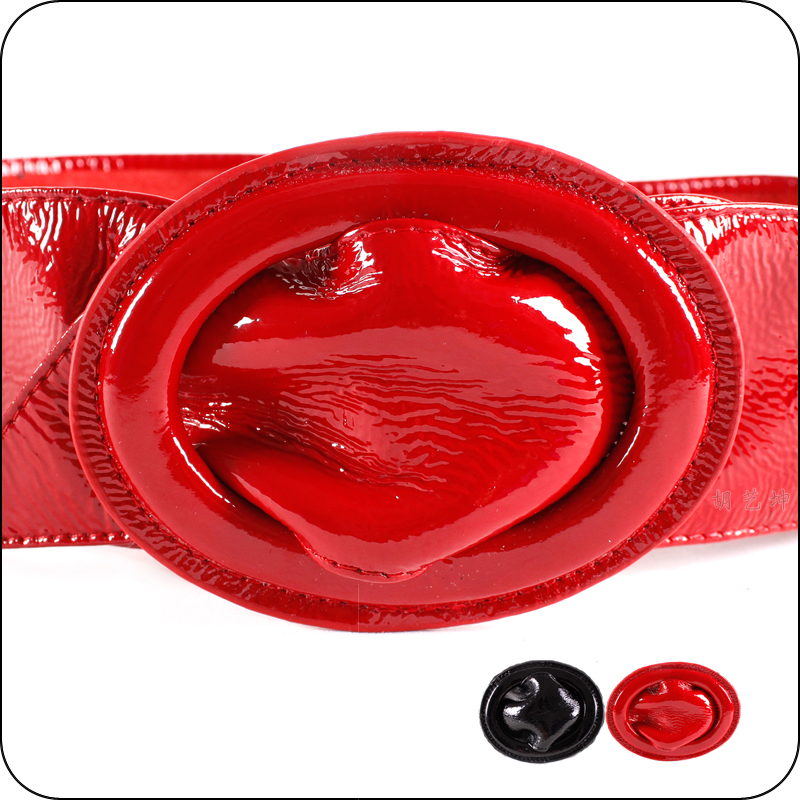 Anti-allergic oval buckle japanned leather first layer of cowhide quality genuine leather women belt cummerbund wide belt strap