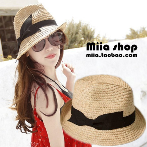 Anti-uv campaigners straw braid roll-up hem sun-shading straw hat fedoras summer female travel cap