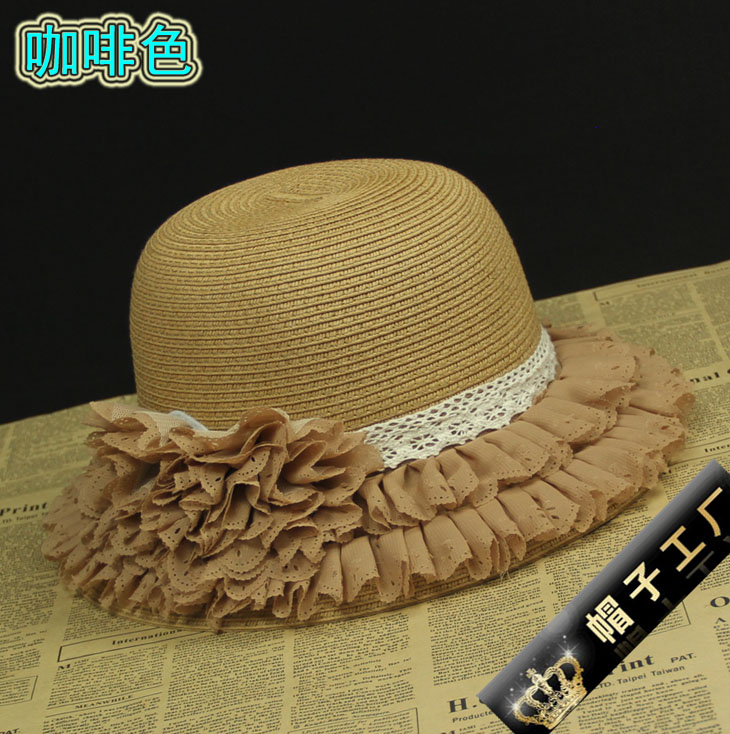 Anti-uv lace flower women's strawhat sun-shading hat female beach cap summer sun hat large-brimmed hat