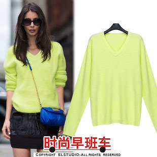 [ANYTIME] 2010 fashion all-match cashmere neon green pullover sweater fabric kn611