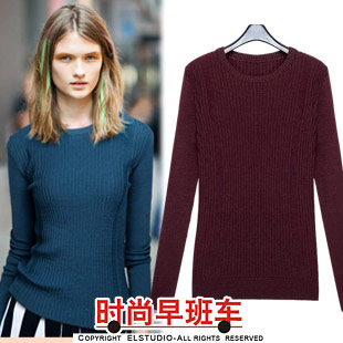 [ANYTIME] 2012 all-match elastic slim solid color rib knitting pullover sweater basic kn697