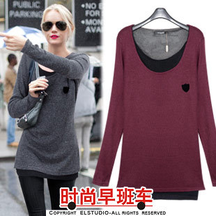 [ANYTIME] 2012 all-match medium-long faux two piece set casual pullover sweater basic kn652