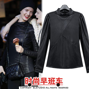 [ANYTIME] 2012 brief fashion stand collar slim fleece long-sleeve leather top female te1539