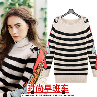 [ANYTIME] 2012 casual raglan sleeve all-match thermal rabbit hair stripe sweater female kn715