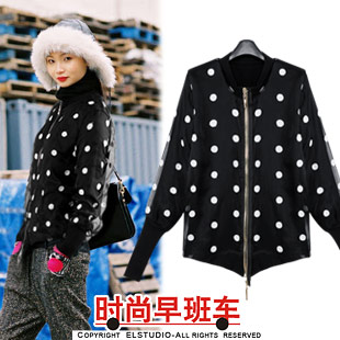 [ANYTIME] 2012 double fabric gauze patchwork dot zipper casual knitted outerwear female jk893