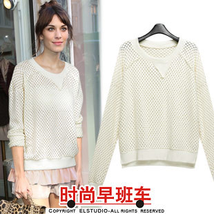 [ANYTIME] 2012 fashion all-match chagrin cutout short design pullover sweater female kn609