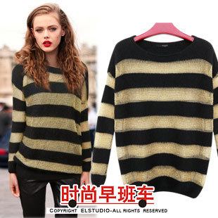 [ANYTIME] 2012 fashion chagrin patchwork loose sweater pullover sweater o-neck sweater female kn495