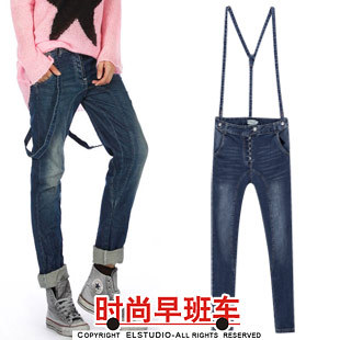 [ANYTIME] 2012 fashion cool low-waist denim bib pants harem pants jeans pt554