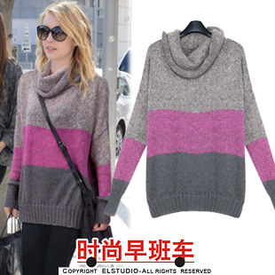 [ANYTIME] 2012 fashion heap turtleneck gradient color loose all-match wool sweater female kn642