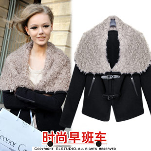 [ANYTIME] 2012 fashion lamb's large fur collar sweatshirt fleece hasp wadded jacket outerwear female jk890