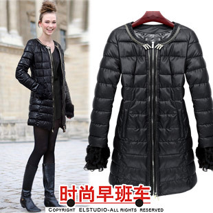 [ANYTIME] 2012 fashion PU medium-long zipper cotton-padded jacket slim medium-long cotton-padded jacket clothing female jk643