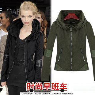 [ANYTIME] 2012 fashion slim heap turtleneck zipper patchwork coat jk887
