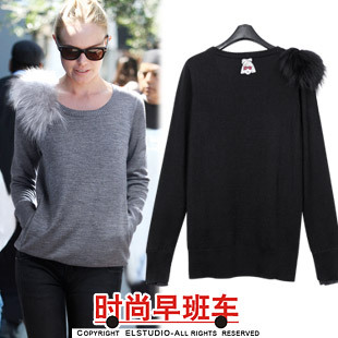 [ANYTIME] 2012 fox fur pocket pullover sweater kn626