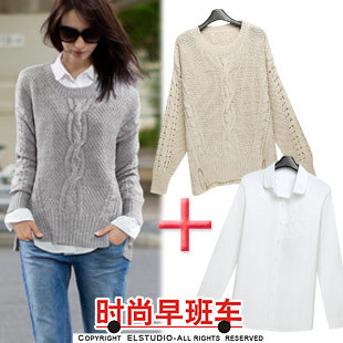 [ANYTIME] 2012 knitted crotch pullover sweater 100% cotton long-sleeve all-match shirt set kn525