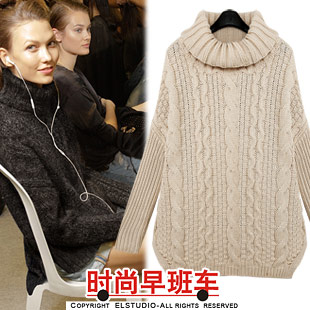 [ANYTIME] 2012 loose plus size coarse twist dsmv turtleneck pullover sweater outerwear female kn713