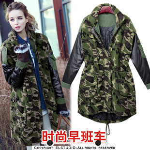 [ANYTIME] 2012 loose plus size long design berber fleece thermal cotton-padded Camouflage patchwork wadded jacket jk899