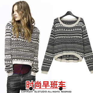 [ANYTIME] 2012 low-high geometric graphic patterns irregular pullover sweater kn606