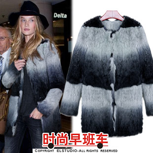 [ANYTIME] 2012 luxury gradient color fur coat rex rabbit hair fur long-sleeve jk891