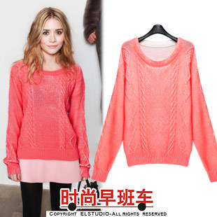 [ANYTIME] 2012 neon powder twisted , dsmv all-match pullover sweater female kn607