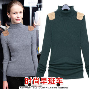 [ANYTIME] 2012 patch epaulette turtleneck slim elastic basic shirt rabbit hair sweater kn688