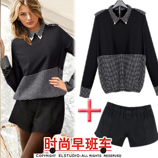 [ANYTIME] 2012 peter pan collar polka dot elastic sweep shirt all-match woolen shorts bl806