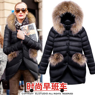 [ANYTIME] 2012 thickening raccoon fur hooded slim medium-long down coat female
