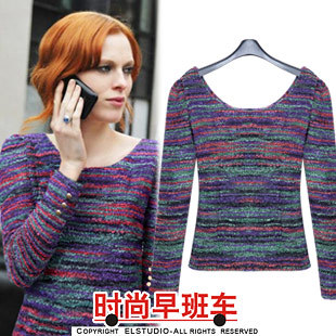 [ANYTIME] 2012 three-dimensional pads puff sleeve short design slim woolen pullover sweater kn676
