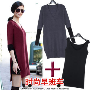 [ANYTIME] 2012 V-neck thin long paragraph placketing fight sleeve sweater thickening fleece vest kn646