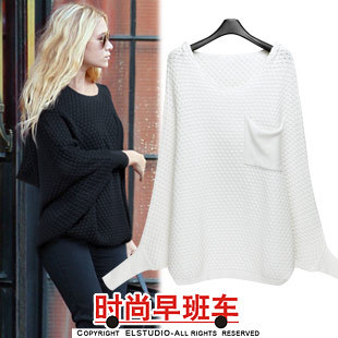 [ANYTIME] Fashion fashion loose thickening plus size batwing sleeve hooded pullover sweater kn554