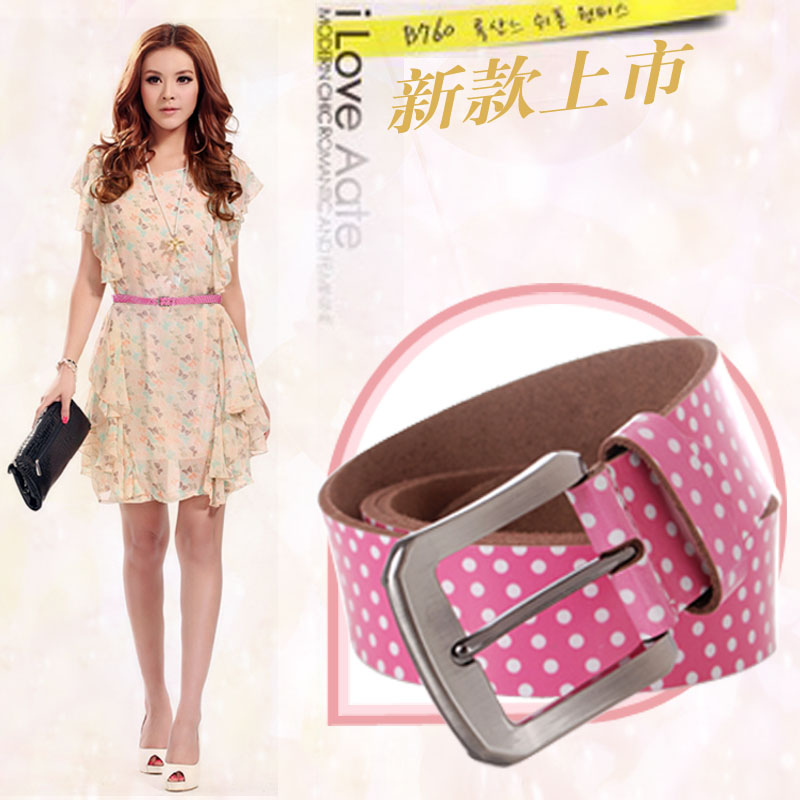 [ANYTIME] Lourie pink polka dot women's genuine leather waist of trousers belt fashion strap decoration belt