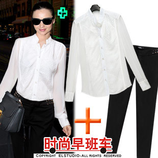[ANYTIME] Ol elegant loose pleated long-sleeve shirt unique rivet suit pants bl706