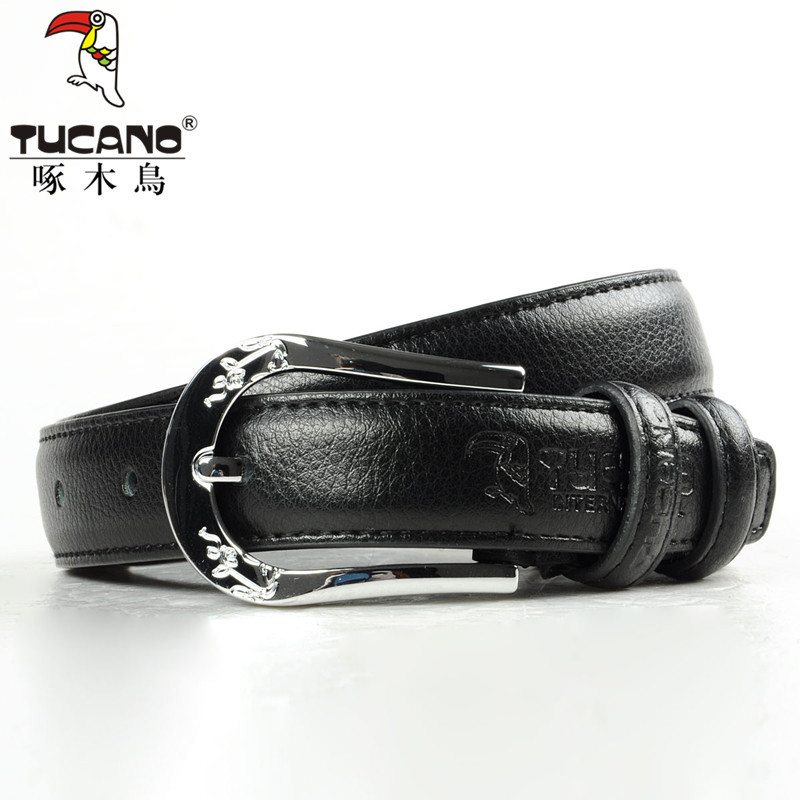 [ANYTIME] Original Tucano Brand - Guaranteed Genuine Leather Women's Pin Buckle Strap Cowhide Fashion Black Belt - Free Shipping