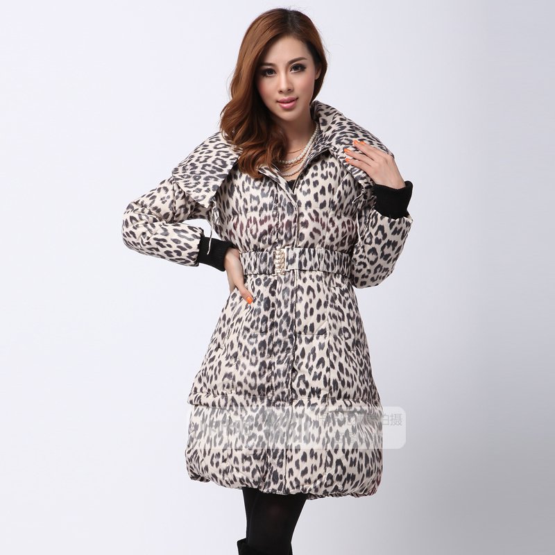 [ANYTIME] Original Yusha Brand - 2012 women's Leopard Print Medium-long Slim Down Coat / Free Shipping