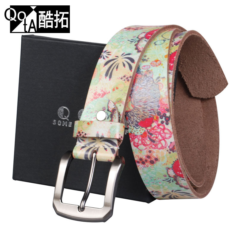 [ANYTIME] Sweet flower genuine leather belt fashion women's strap waist of trousers belt pin buckle