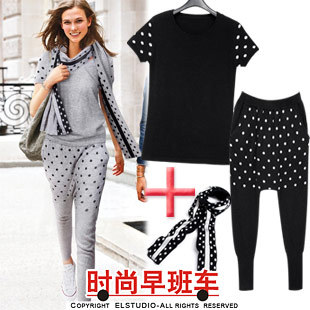 [ANYTIME] Three pieces set sweater double layer knitted harem pants fashion muffler scarf kn527