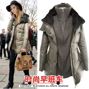 [ANYTIME] Women's 2012 winter fashion high quality faux two piece set thermal medium-long down coat female jk671