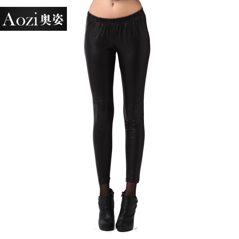 Aozi trend women's 2012 autumn slim faux leather elastic autumn and winter black legging