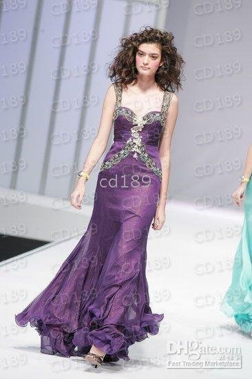 applique purple chiffon floor-length Formal Gowns Any size *HOT* Stylish spaghetti straps
