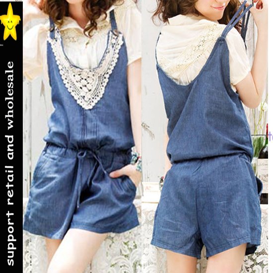 approve retail women cute bowtie jumper off shouler overall casual romper mix order  (LD0227-1)